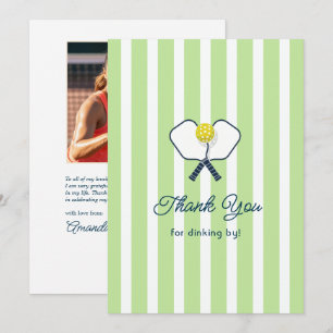 Preppy Pickleball Birthday Photo Thank You Card