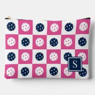 Preppy Pickleball Chequerboard - Hot Pink & Navy Accessory Pouch