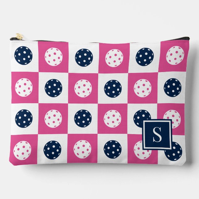 Preppy Pickleball Chequerboard - Hot Pink & Navy Accessory Pouch (Front)