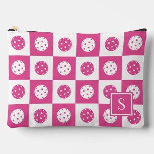 Preppy Pickleball Chequerboard - Hot Pink & White Accessory Pouch