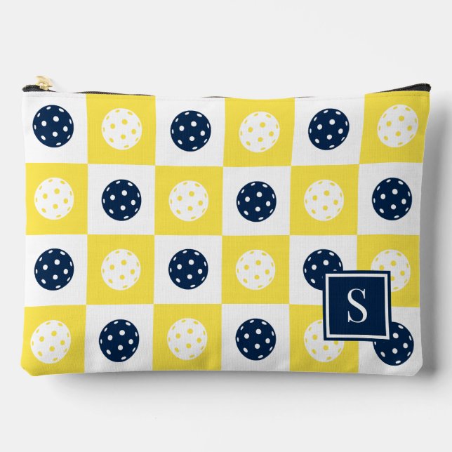 Preppy Pickleball Chequerboard - Navy & Yellow Accessory Pouch (Front)