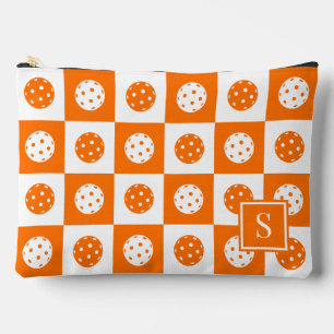 Preppy Pickleball Chequerboard - Orange & White Accessory Pouch