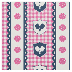Preppy Pickleball Crest Gingham - Hot Pink & Navy Fabric