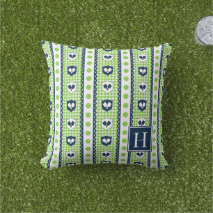 Preppy Pickleball Crest Gingham - Lime & Navy Cushion