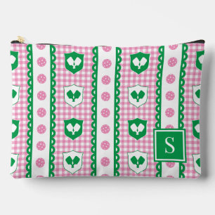 Preppy Pickleball Crest Gingham - Pink & Green Accessory Pouch