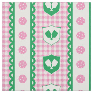Preppy Pickleball Crest Gingham - Pink & Green Fabric