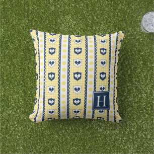 Preppy Pickleball Crest Gingham - Yellow & Navy Cushion