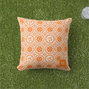 Preppy Pickleball Damask – Orange Dink Motif Cushion