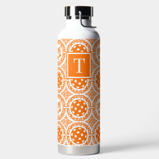 Preppy Pickleball Damask - Orange Dink Motif Water Bottle