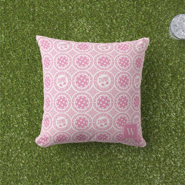 Preppy Pickleball Damask – Pink Dink Motif   Cushion (Grass)