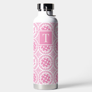 Preppy Pickleball Damask - Pink Dink Motif Water Bottle