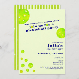 Preppy Pickleball Dink Responsibly Birthday Party Invitation