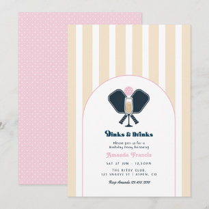 Preppy Pickleball Dinks & Drinks Birthday Party Invitation