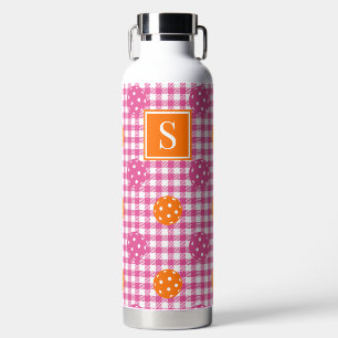 Preppy Pickleball Gingham - Hot Pink & Orange Water Bottle
