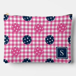 Preppy Pickleball Gingham Navy Hot Pink Monogram Accessory Pouch