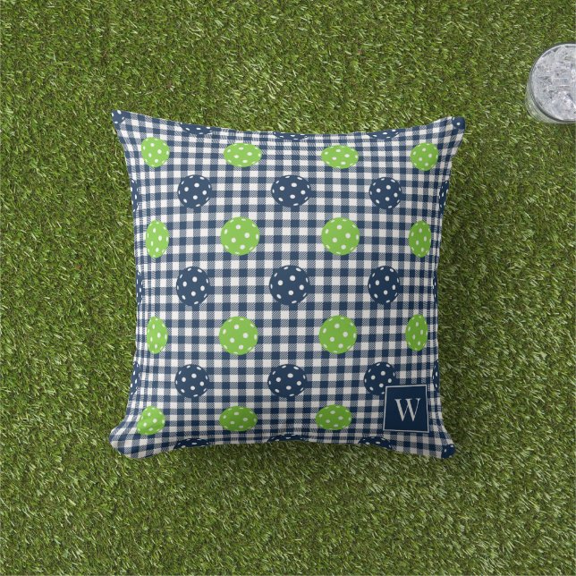 Preppy Pickleball Gingham – Navy & Lime Cushion (Grass)