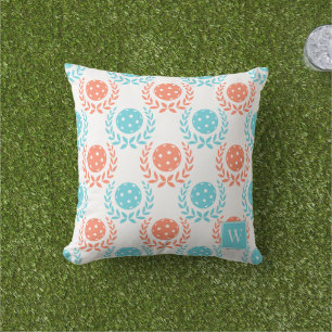 Preppy Pickleball Laurel Wreath – Coral Turquoise Cushion