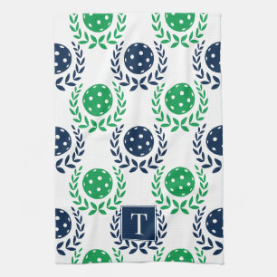 Preppy Pickleball Laurel Wreath - Navy & Green Tea Towel