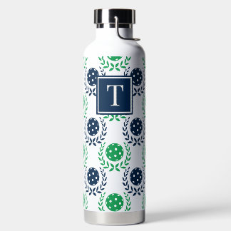 Preppy Pickleball Laurel Wreath - Navy & Green Water Bottle