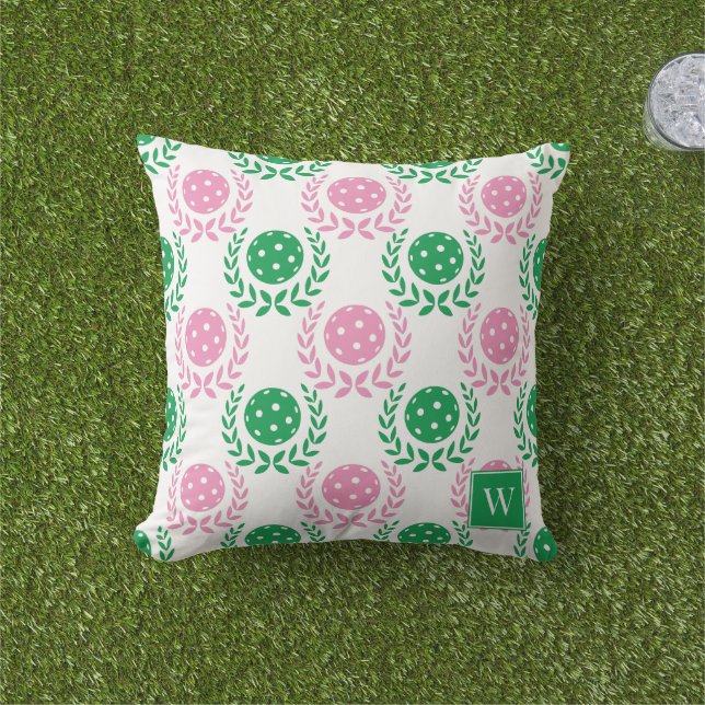 Preppy Pickleball Laurel Wreath – Pink & Green Cushion (Grass)