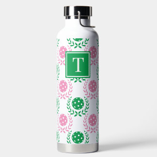 Preppy Pickleball Laurel Wreath - Pink & Green Water Bottle