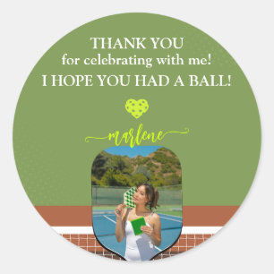 Preppy Pickleball Paddle Photo Dink Birthday Party Classic Round Sticker