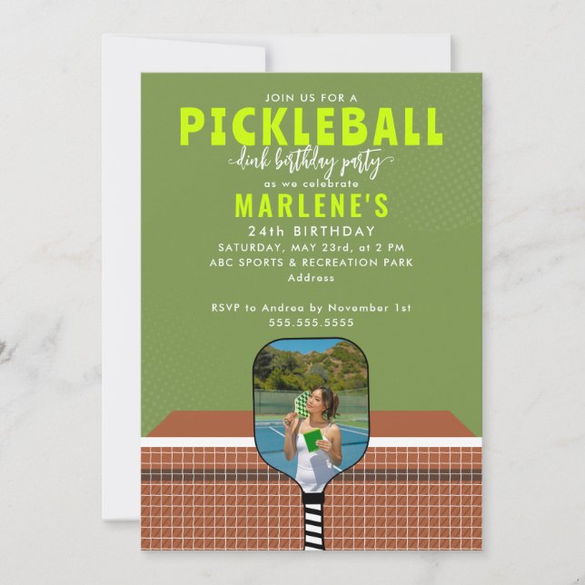 Preppy Pickleball Paddle Photo Dink Birthday Party Invitation (Front)