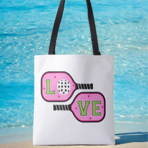 Preppy Pickleball Paddles Love Flowers Tote Bag