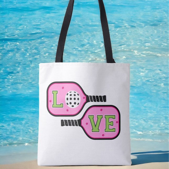 Preppy Pickleball Paddles Love Flowers Tote Bag (Creator Uploaded)
