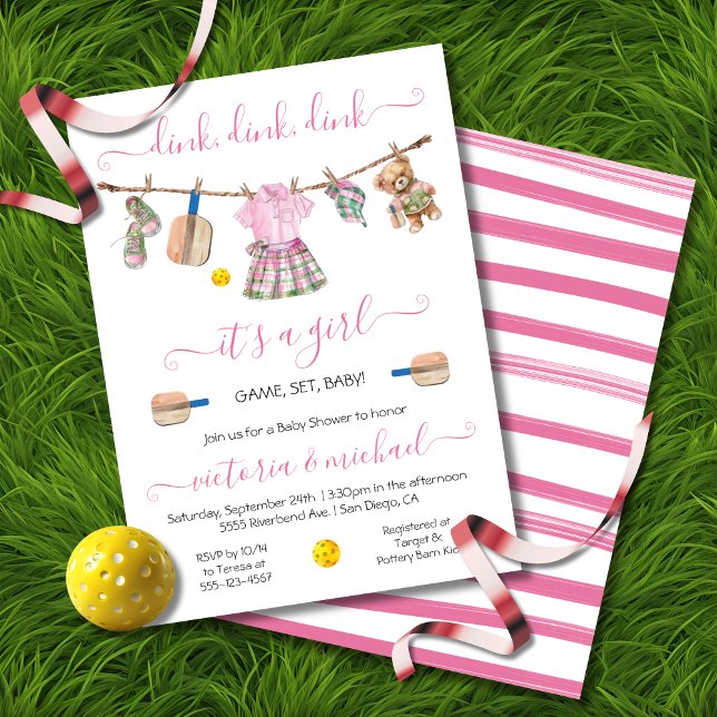 Preppy Pickleball Party Dink Girl Baby Shower Invitation (Creator Uploaded)