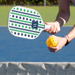 Preppy Pickleball Scallop Stripe - Green & Navy Paddle