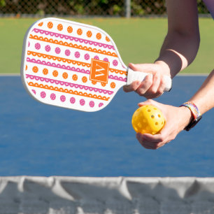 Preppy Pickleball Scallop Stripe Hot Pink & Orange Paddle