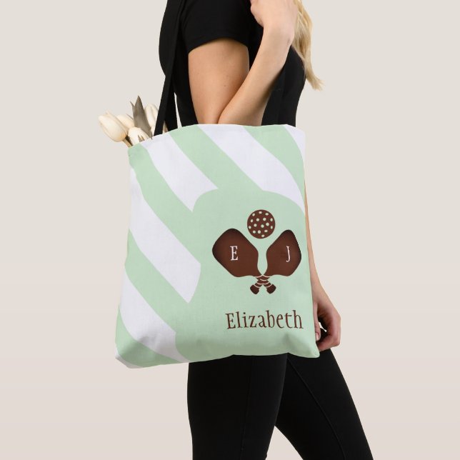 Preppy Pickleball Stripes Tote Bag (Close Up)