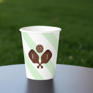 Preppy Pickleball Stripes Wedding Paper Cups
