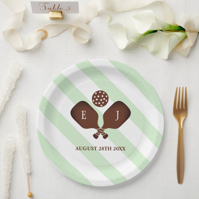 Preppy Pickleball Stripes Wedding Paper Plate (Wedding)