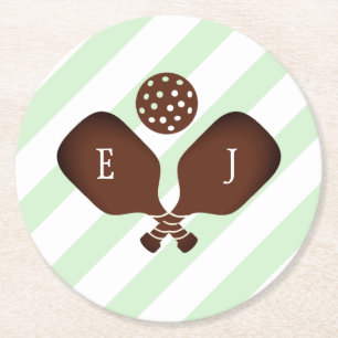 Preppy Pickleball Stripes Wedding Round Paper Coaster