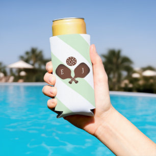 Preppy Pickleball Stripes Wedding Seltzer Can Cooler