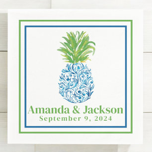 Preppy Pineapple Chinoiserie Border Wedding Napkin