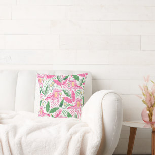 Preppy Pink Alligator Wine / Chic Coastal Decor Cushion