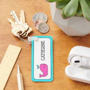 Preppy Pink and Aqua Whale Personalised Key Ring