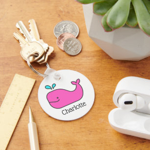 Preppy Pink and Aqua Whale Personalised Key Ring