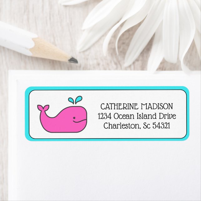 Preppy Pink and Aqua Whale Return Address Label (Insitu)