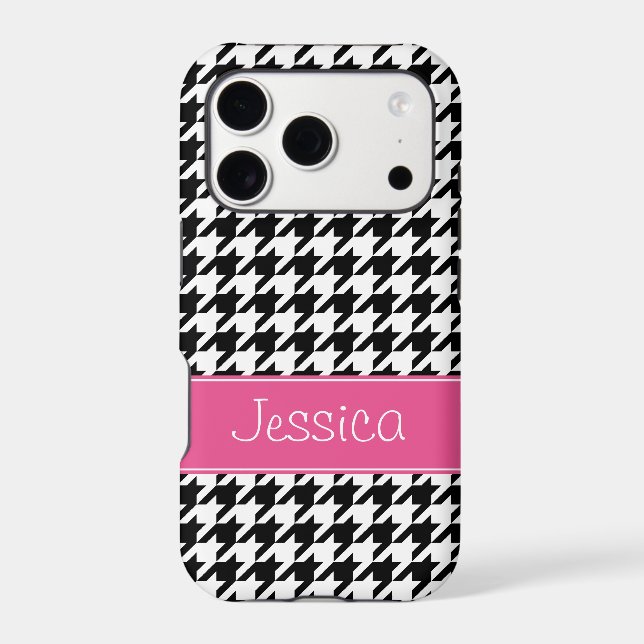 Preppy Pink and Black Houndstooth Personalised (Back)