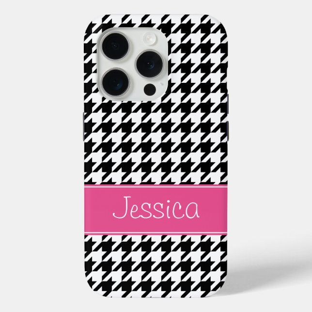 Preppy Pink and Black Houndstooth Personalised Case-Mate iPhone Case (Back)