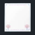 Preppy Pink And Blue Custom Stationery With Name Notepad<br><div class="desc">Elegant Greek Key corner border with watercolor Sakura blossoms in a ginger jar vase. You can change the colour of the border (currently a powder blue) by changing the background colour of the page (to do this,  "click to personalise further" underneath where you enter your text).</div>