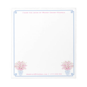 Preppy Pink And Blue Custom Stationery With Name Notepad