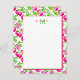 Preppy Pink and Green Apples Monogram Enclosure Card