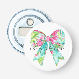 Preppy Pink and Green Bow Personalised Bottle Opener