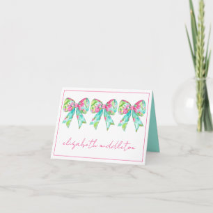 Preppy Pink and Green Bows Personalised Note Card