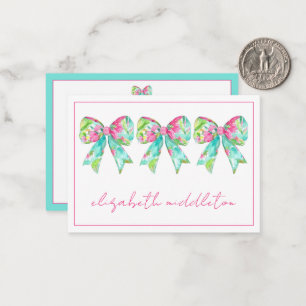 Preppy Pink and Green Bows Personalized Card